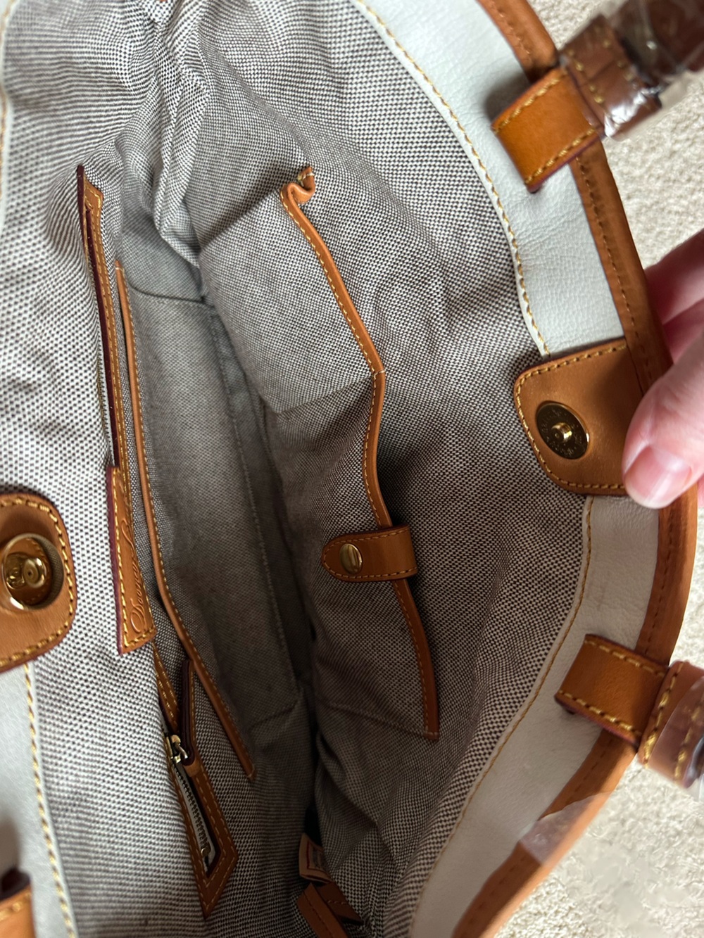 Dooney & Bourke White Pebble Leather Tote with Tan Trim - Picture 11 of 15